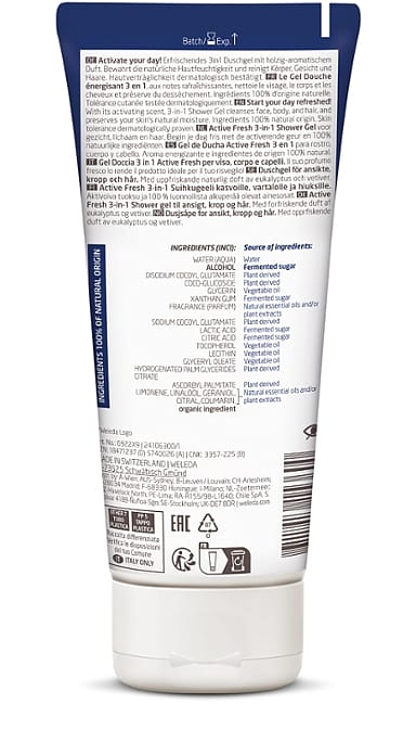 Men Active Fresh 3in1 Shower Gel (Eucalyptus + Vetiver, 3 σε 1 Αφροντούς για τον άνδρα)